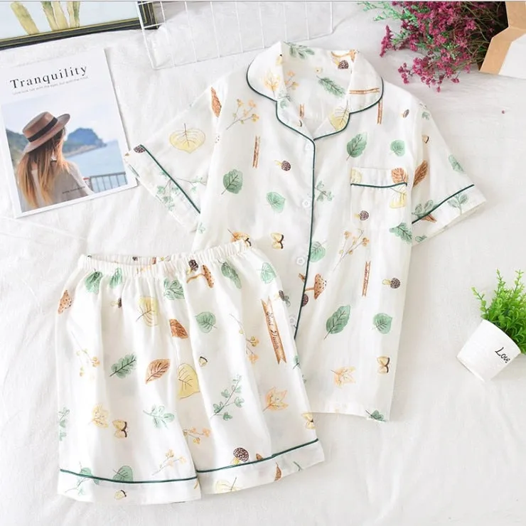 Women's Short-Sleeve Top   Shorts Pajamas Set Cartoon Print Pajamas