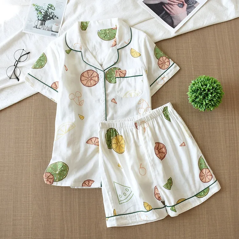 Women's Short-Sleeve Top   Shorts Pajamas Set Cartoon Print Pajamas
