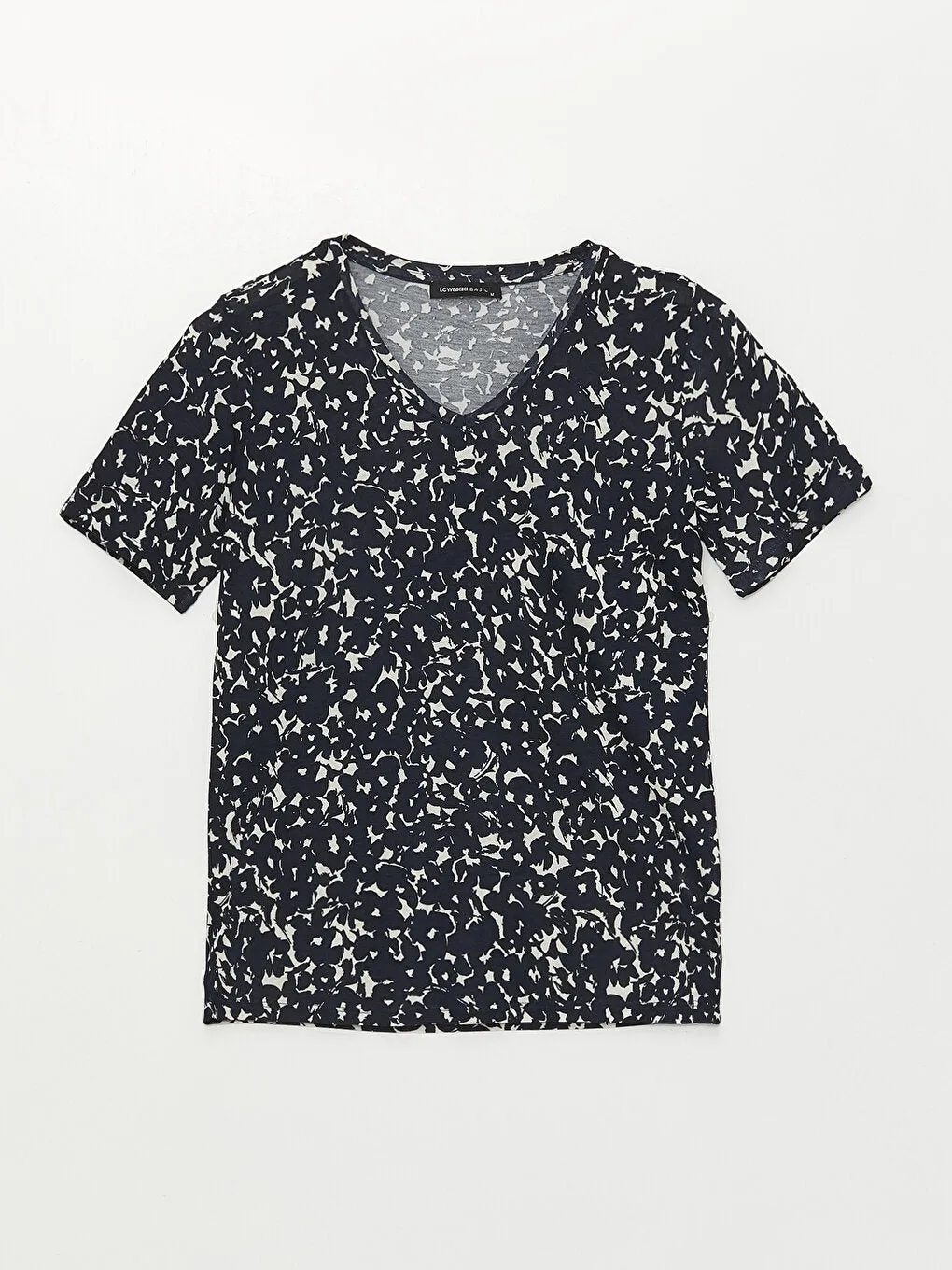 Women's V-Neck Patterned Short Sleeve T-Shirt