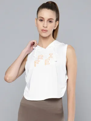 Women's White Embroidered Side Twist Hoodie
